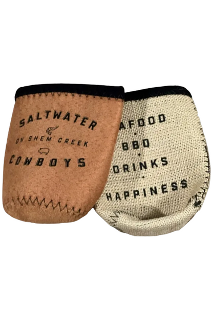 BURLAP SALTWATER COWBOYS KOOZIE
